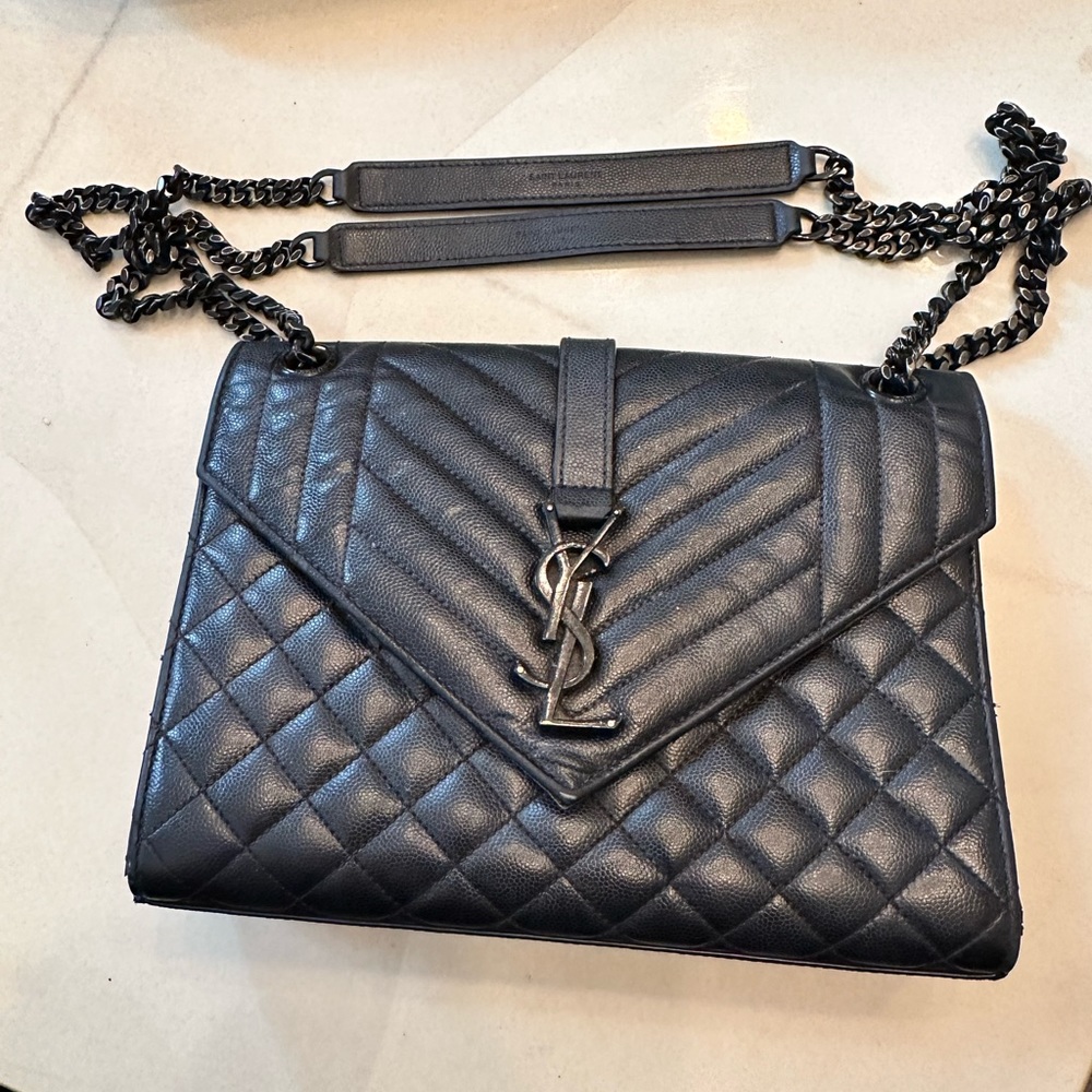Saint Laurent (YSL) Medium Envelope Chain Shoulder Bag (all black)